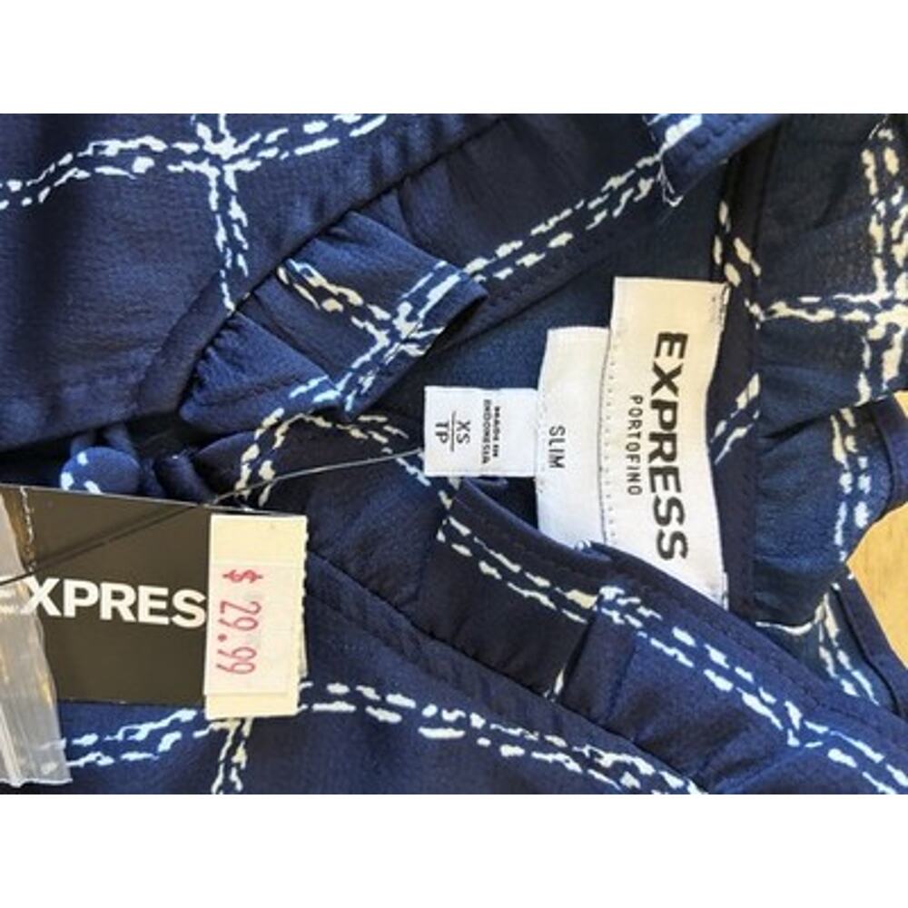 NWT Express Windowpane Button Blouse Victorian Asian Dark Academia Ruffle Neck S - Picture 16 of 16
